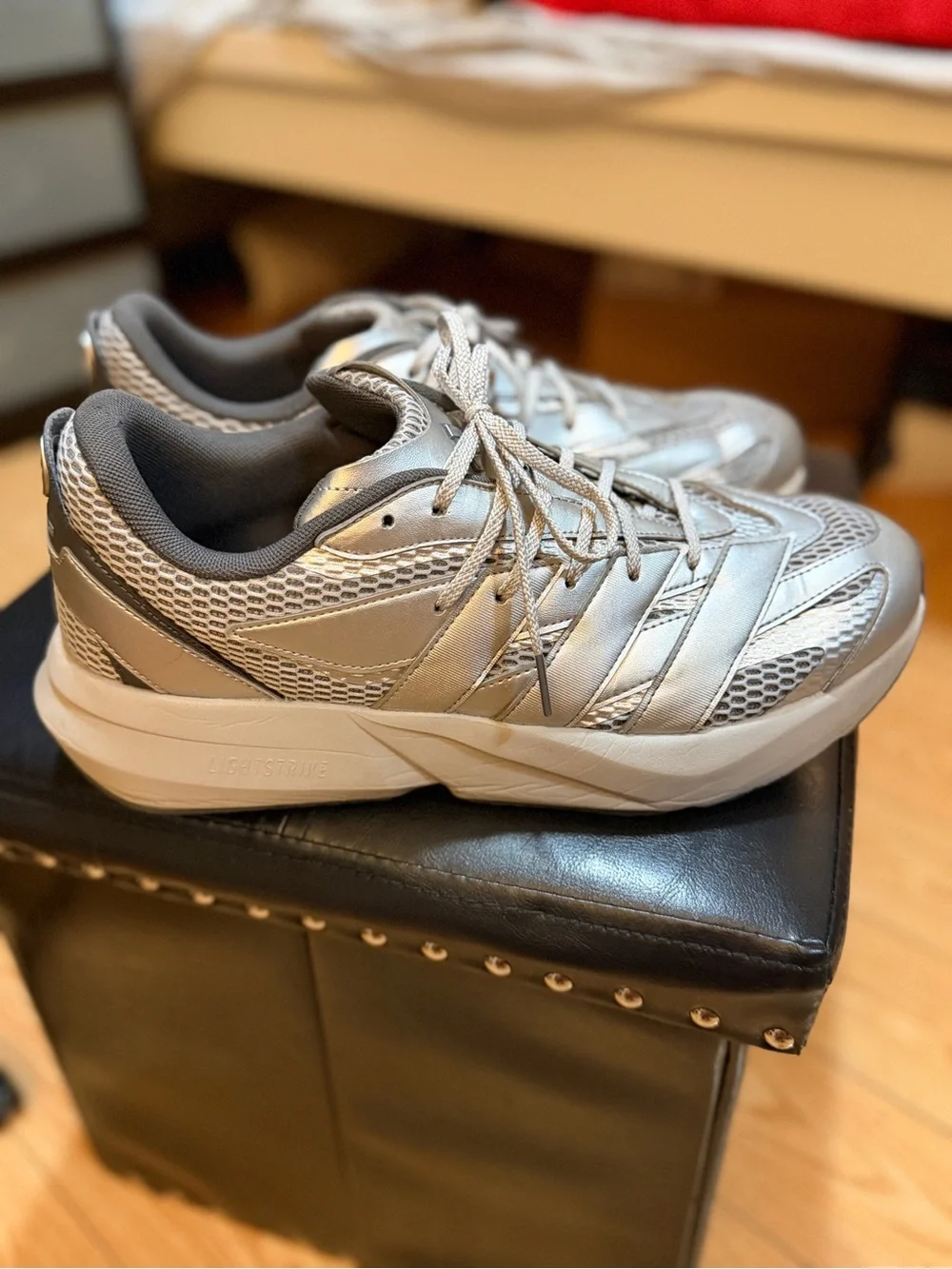 adidas Lightblaze Men's Metallic Silver Running Sneakers